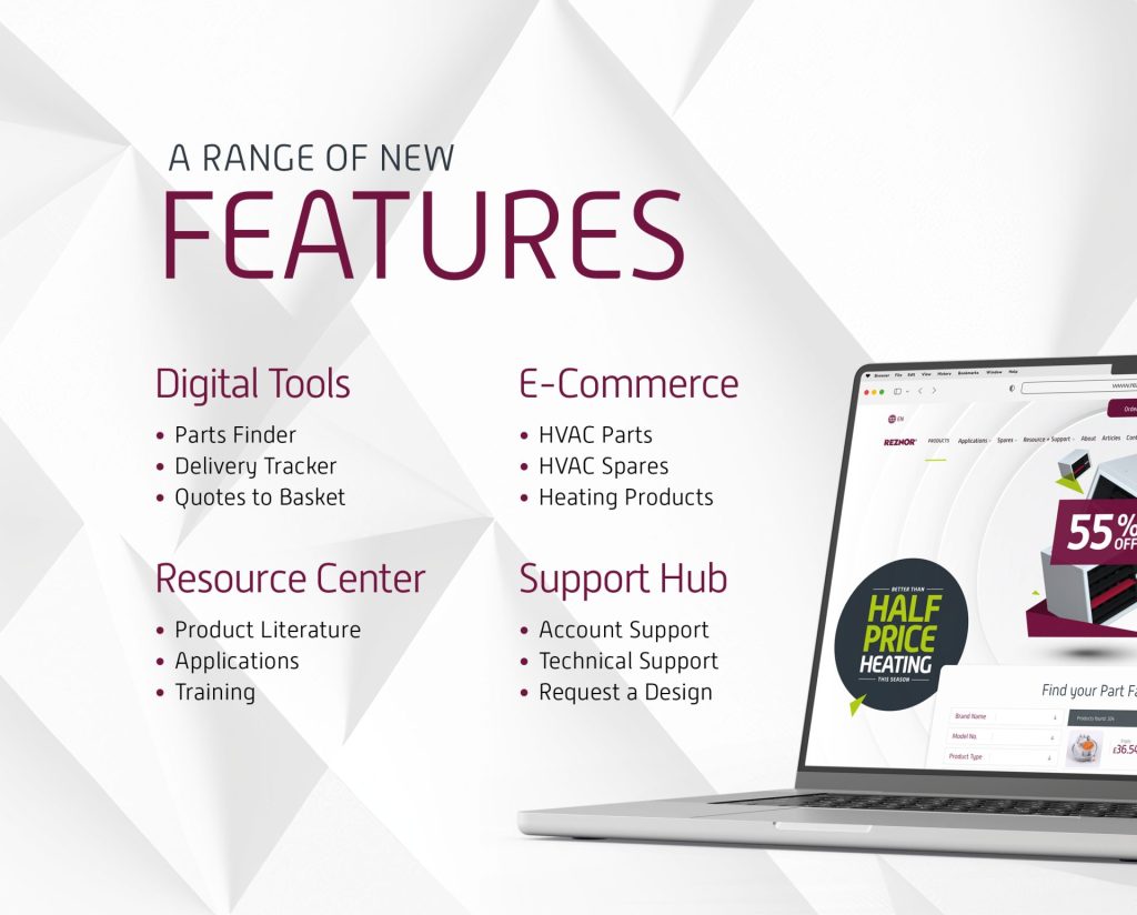 A range of new features on Reznor HVAC online - new portal
